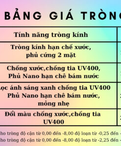 bảng giá tròng kính cận loạn hoàng lâm