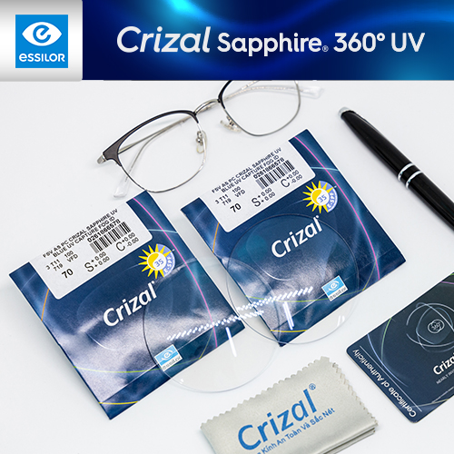Tròng sẵn Crizal Sapphire Chống chói 360 độ. Chiết suất cao 1.67 Blue UV Capture 3,950,000 hoàng lâm Tròng sẵn Crizal Sapphire Chống chói 360 độ. Chiết suất cao 1.67 Blue UV Capture