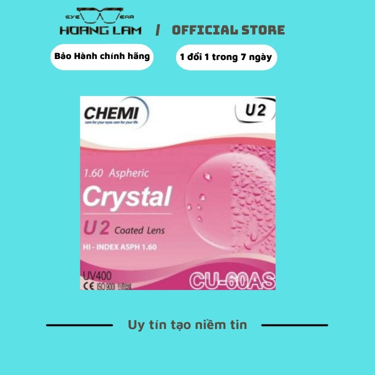 tròng cận loạn hoàng lâm chemi u2 1.60 asp.jpg1 Tròng Kính Chemi U2 mỏng nhẹ 1.60 asp Chống UV400,phủ Nanno