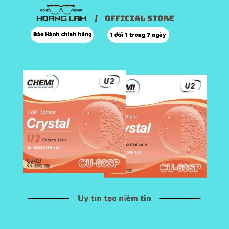 tròng cận loạn hoàng lâm chemi u2 1.60 sp Tròng Kính Cận - Loạn Hoàng Lâm Chemi U2 mỏng nhẹ 1.60 Chống UV400,trầy xước