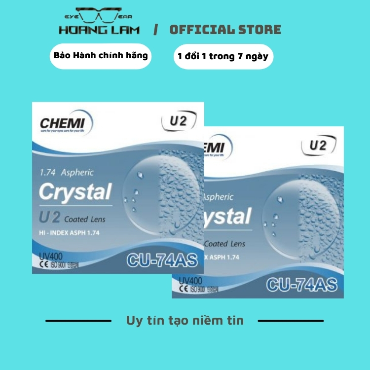 tròng cận loạn hoàng lâm chemi u2 1.74asp.jpg1 Tròng kính Cận - Loạn Hoàng Lâm Chemi U2 1.74 Siêu Mỏng NHẤT, chống trầy xước,UV400
