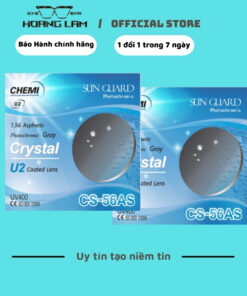 Tròng kính Cận - Loạn Đổi Màu Hoàng Lâm , Chemi U2 1.56 đổi màu nhanh,chống trầy xước,phủ Nano siêu chống bám nước